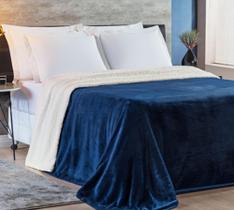 Cobertor Queen Alaska Dupla Face Manta Flannel Sherpa Lã De Carneiro Azul Marinho