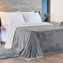 Cobertor Queen Alaska Dupla Face Sherpa/Mantinha - Cinza - Flanel 100% Poliester