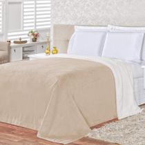 Cobertor Queen Colorado Sherpa + Manta Flannel 1pç - Cáqui