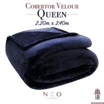 Cobertor Queen Velour Premium Manta Microfibra Azul Marinho