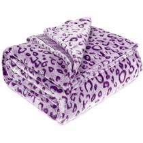 Cobertor roxo fofo, lã macia com estampa de leopardo para decoração de sofá, cobertores de pelúcia Cobertor roxo fofo, lã macia com estampa de leopardo para decoração de sofá, cobertores de pelúcia