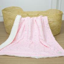 Cobertor Sherpa Luxo Dupla Face Estampado de Florzinha Rosa Plush Quentinho Macio Grosso com Forro em Carneirinho Menina