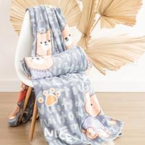 Cobertor Soft Microfibra Solteiro Estampa Dog Cinza