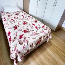 Cobertor Soft Microfibra Solteiro Estampa Floral Bege