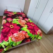 Cobertor Soft Microfibra Solteiro Estampa Floral Marrom 2m x 1,80m