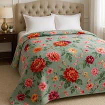 Cobertor Soft Microfibra Solteiro Estampa Floral Verde Claro