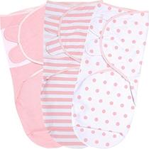 Cobertor Swaddle, Baby Swaddle Wrap para Bebê (0-3 Mês), Conjunto de Swaddle Newborn Ajustável, 3 Pack Soft Organic Cotton, Rosa - Mama Cheetah