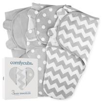 Cobertor Swaddle Comfy Cubs, fácil de ajustar, pacote com 3, 0 a 3 meses