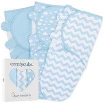 Cobertor Swaddle Comfy Cubs, fácil de ajustar, pacote com 3 unidades, azul bebê Cobertor Swaddle Comfy Cubs, fácil de ajustar, pacote com 3 unidades, azul bebê
