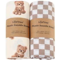 Cobertor Swaddle LifeTree Muslin Bear & Checkered 120x120cm Cobertor Swaddle LifeTree Muslin Bear & Checkered 120x120cm