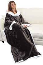 Cobertor vestível Catalonia Sherpa Fleece com mangas 72x55in Cobertor vestível Catalonia Sherpa Fleece com mangas 72x55in