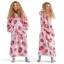Cobertor Vestível com Capuz Bedsure Oversize para Mulheres - Estampa Morango