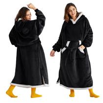 Cobertor vestível com capuz Bedsure Oversize Sherpa Fleece Black