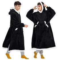Cobertor vestível com capuz feminino Bedsure, comprido, preto sherpa