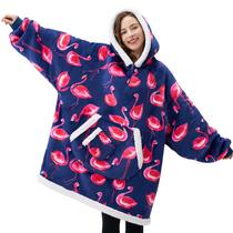 Cobertor vestível com capuz Giggling Getup Blue Flamingo Sherpa