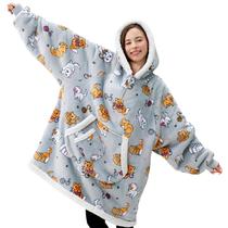 Cobertor vestível com capuz Giggling Getup Grey Cat Sherpa