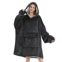 Cobertor vestível com capuz Mewkou para adultos Sherpa Fleece Grey Cobertor vestível com capuz Mewkou para adultos Sherpa Fleece Grey