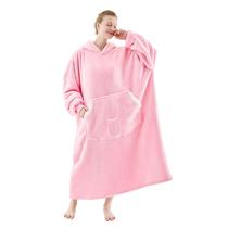 Cobertor vestível com capuz NORD ECO de flanela de grandes dimensões rosa sherpa Cobertor vestível com capuz NORD ECO de flanela de grandes dimensões rosa sherpa