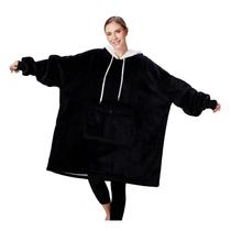 Cobertor vestível com capuz Qeils para mulheres, preto carbono, adulto