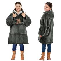 Cobertor vestível com capuz Solaris Oversized para crianças, cinza
