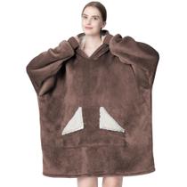 Cobertor vestível com capuz Touchat Oversize Sherpa Fleece Brown
