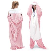 Cobertor vestível com capuz Touchat Shark para adultos rosa