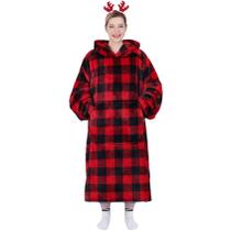 Cobertor vestível com capuz Waitu vermelho e preto xadrez para adulto/criança Cobertor vestível com capuz Waitu vermelho e preto xadrez para adulto/criança