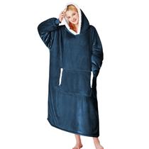Cobertor vestível com capuz yescool Flannel Sherpa Fleece Navy