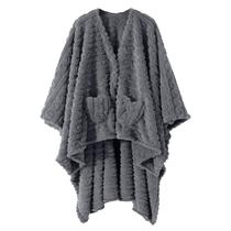 Cobertor vestível Mowkim Sherpa Fleece Shawl com bolsos cinza