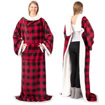 Cobertor vestível PAVILIA Sherpa Fleece para adultos Buffalo Red