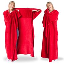 Cobertor vestível Super Blanky 180x152 cm com mangas vermelhas Cobertor vestível Super Blanky 180x152 cm com mangas vermelhas