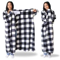 Cobertor vestível Super Blanky xadrez, mangas 180x152cm Cobertor vestível Super Blanky xadrez, mangas 180x152cm