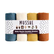 Cobertores Muslin Swaddle MUSSHE, pacote com 4, 100% algodão turco, 102 x 102 cm