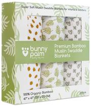 Cobertores Swaddle Bunny Palm, musselina 100% orgânica, 47 x 47 polegadas, pacote com 3 Cobertores Swaddle Bunny Palm, musselina 100% orgânica, 47 x 47 polegadas, pacote com 3