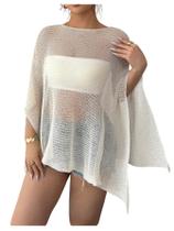 Cobertura de praia MakeMechic Sheer Poncho, crochê, malha, damasco