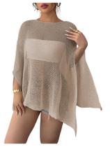 Cobertura de praia MakeMeChic Sheer Poncho Crochet Knit Khaki Cobertura de praia MakeMeChic Sheer Poncho Crochet Knit Khaki
