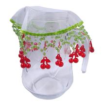 Cobre Jarra Borda Verde e Pedraria com Pingente de Cerejas 20 cm