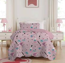 Cobre leito 2 Pç Infantil Studio Mix Corttex Estampado Menino e Menina Colcha Roupa de Cama