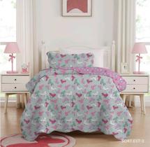 Cobre leito 2 Pç Infantil Studio Mix Corttex Estampado Menino e Menina Colcha Roupa de Cama