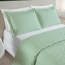 Cobre Leito 200 Fios Bordado ágata Casal Padrão 03 Peças - Verde