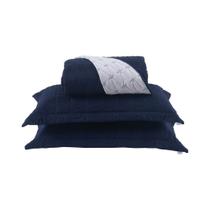 Cobre Leito 3 Peças King Percal 200 Fios Cristal 100% Poliéster - Azul Marinho Cobre Leito 3 Peças King Percal 200 Fios Cristal 100% Poliéster - Azul Marinho