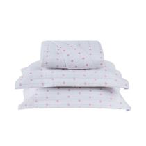 Cobre Leito 3 Peças King Percal 200 Fios Decor 100% Poliéster - Branco/Pink