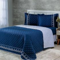 Cobre Leito 3 Peças Percal 180 Fios King Azul Marinho Charme