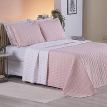 Cobre Leito 3 Peças Percal 200 Fios King Rosê - Cristal