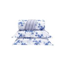 Cobre Leito 3 Peças Queen Percal 200 Fios Colori 100% Poliéster - Flores Azuis