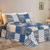 Cobre Leito Arezzo Padrão 03 Peças Tecido Piquet - Azul