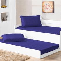 Cobre Leito Bicama Com Porta Travesseiro Pratico Solteiro 2 Pecas - Azul Royal