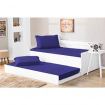 Cobre Leito Bicama Com Porta Travesseiro Pratico Solteiro 2 Pecas - na tonalidade Azul Royal