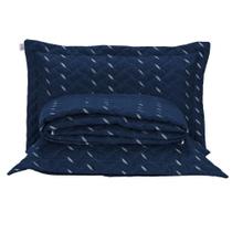 Cobre Leito Bordado 400 Fios Heitor Casal King 100% Poliéster - Azul Marinho