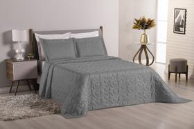 Cobre leito bordado casal queen size delicado coração 3 peças cinza Cobre leito bordado casal queen size delicado coração 3 peças cinza